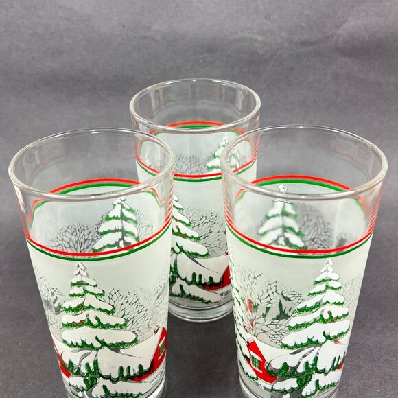Vtg Kig Winter Wonderland Christmas Holiday Highball Tumbler Glassware Indonesia - Picture 9 of 14